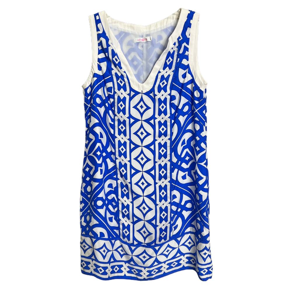 Alice & Trixie Women Sheath Dress‎ Sz XS Blue 100% Silk V-Neck Sleeveless